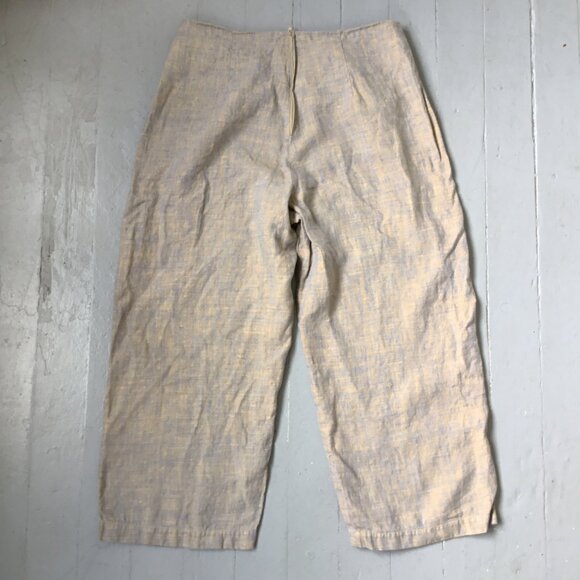 B Hadikusumo Blue & Tan Mélange Linen Ankle Wide Leg Pants L - Picture 3 of 8